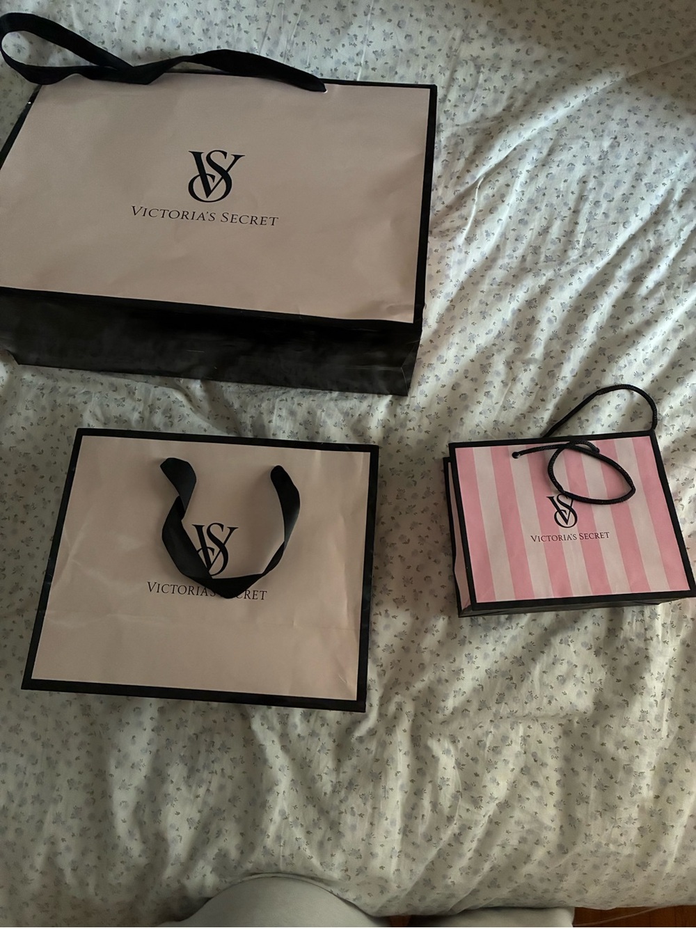 Victoria's Secret Pink and Black Shopping Bag Trio